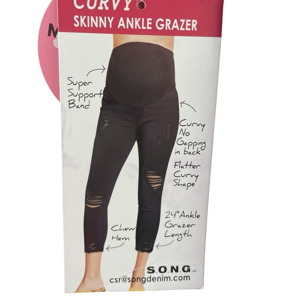 SONG Maternity Skinny Jeans Women M Black NEW Distressed Curvy Ankle Grazer Leg